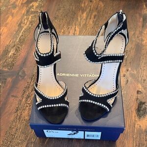 Adrienne Vittadini Black and Silver Strappy Heels
